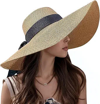 Beach Hats for Women, Wide Brim Sun Straw Hat for Women, Sun Hat UPF 50+ UV Protection